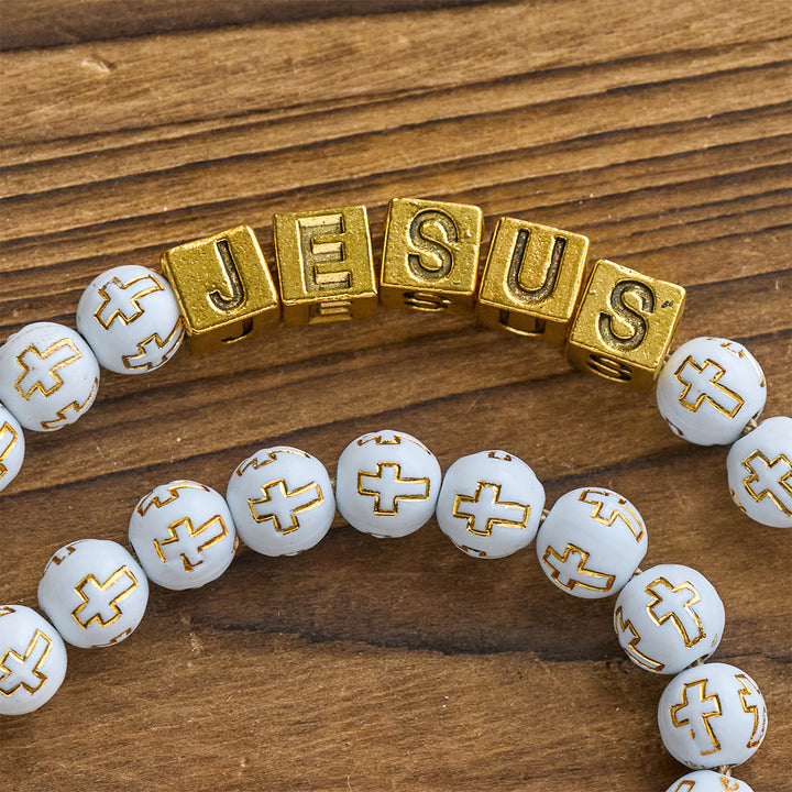 Ivory Golden Cross Beads Prayer Rosary with St. Michael & Personalized JESUS Letter - image 8