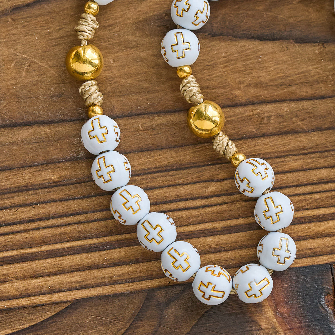 Ivory Golden Cross Beads Prayer Rosary with St. Michael & Personalized JESUS Letter - image 6