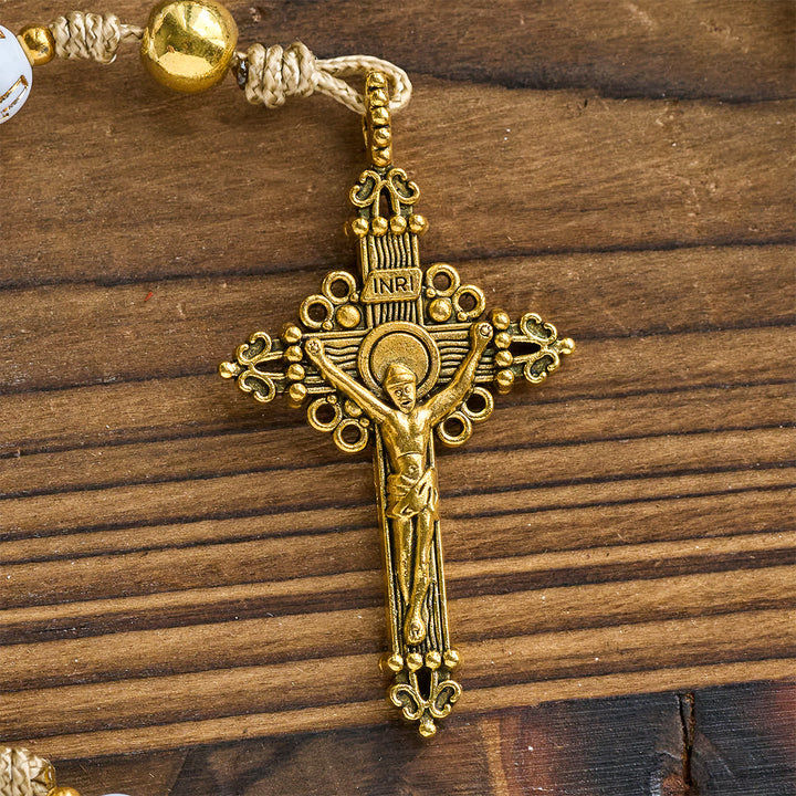 Ivory Golden Cross Beads Prayer Rosary with St. Michael & Personalized JESUS Letter - image 7