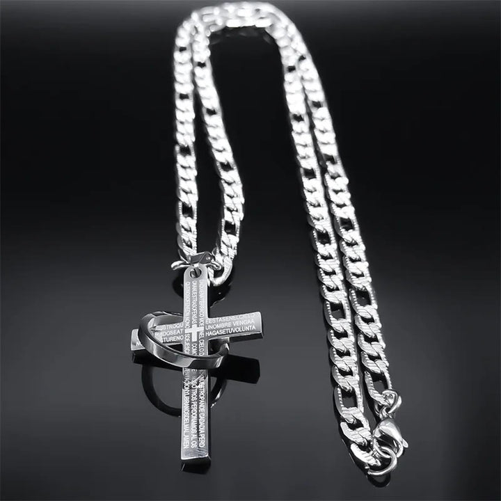 Christianartworkshop Lord's Prayer with Interlocking Ring Cross Pendant Necklace: Bold Style Sacred Meaning - image 2