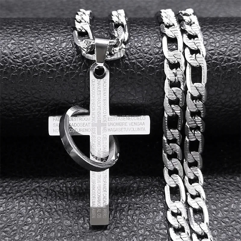 Christianartworkshop Lord's Prayer with Interlocking Ring Cross Pendant Necklace: Bold Style Sacred Meaning - Silver - image 0