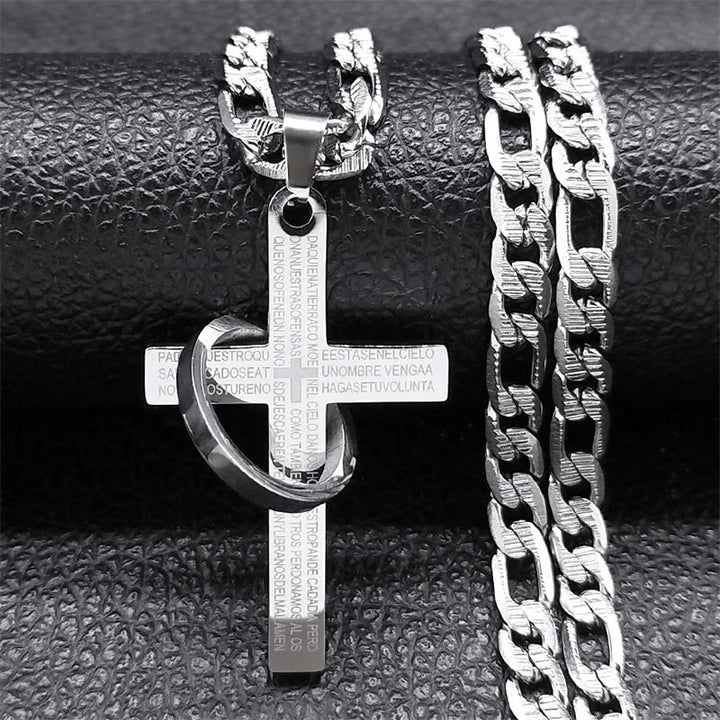 Christianartworkshop Lord's Prayer with Interlocking Ring Cross Pendant Necklace: Bold Style Sacred Meaning - Silver - image 0