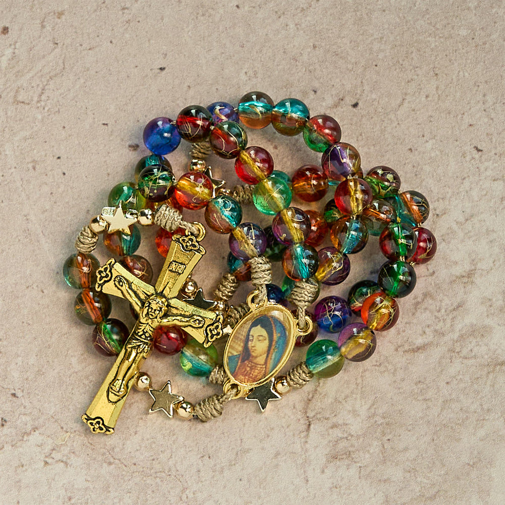 Festive Joy Colorful Clear Beads and Star Accents Christmas Rosary: Follow the Holy Light - image 1