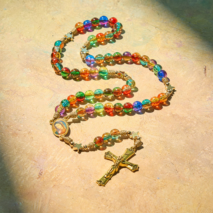 Festive Joy Colorful Clear Beads and Star Accents Christmas Rosary: Follow the Holy Light - image 7