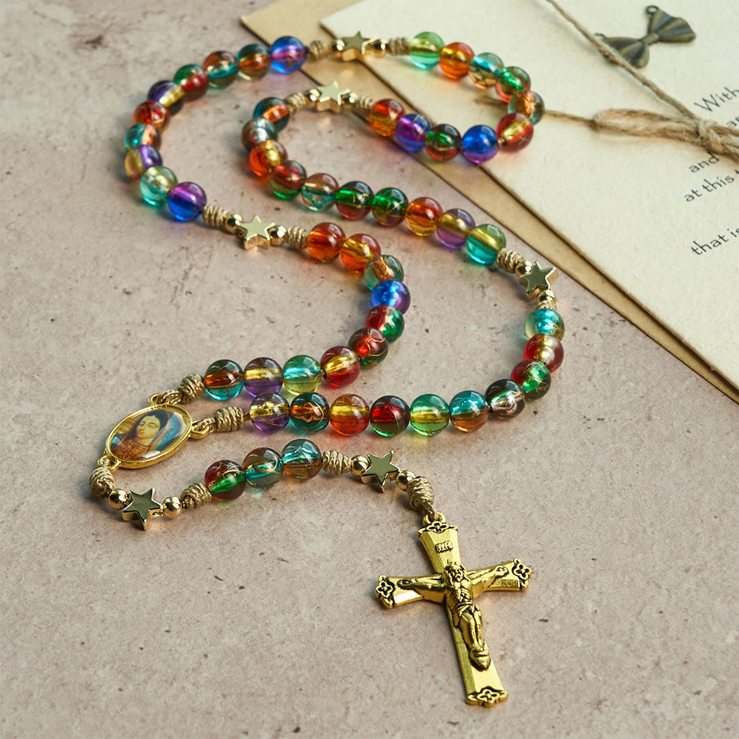 Festive Joy Colorful Clear Beads and Star Accents Christmas Rosary: Follow the Holy Light - image 5