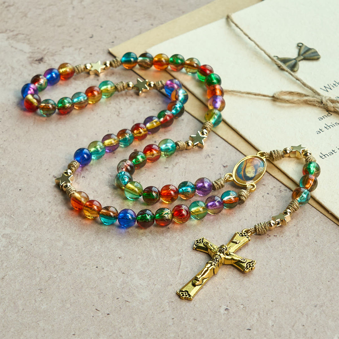 Festive Joy Colorful Clear Beads and Star Accents Christmas Rosary: Follow the Holy Light - image 4