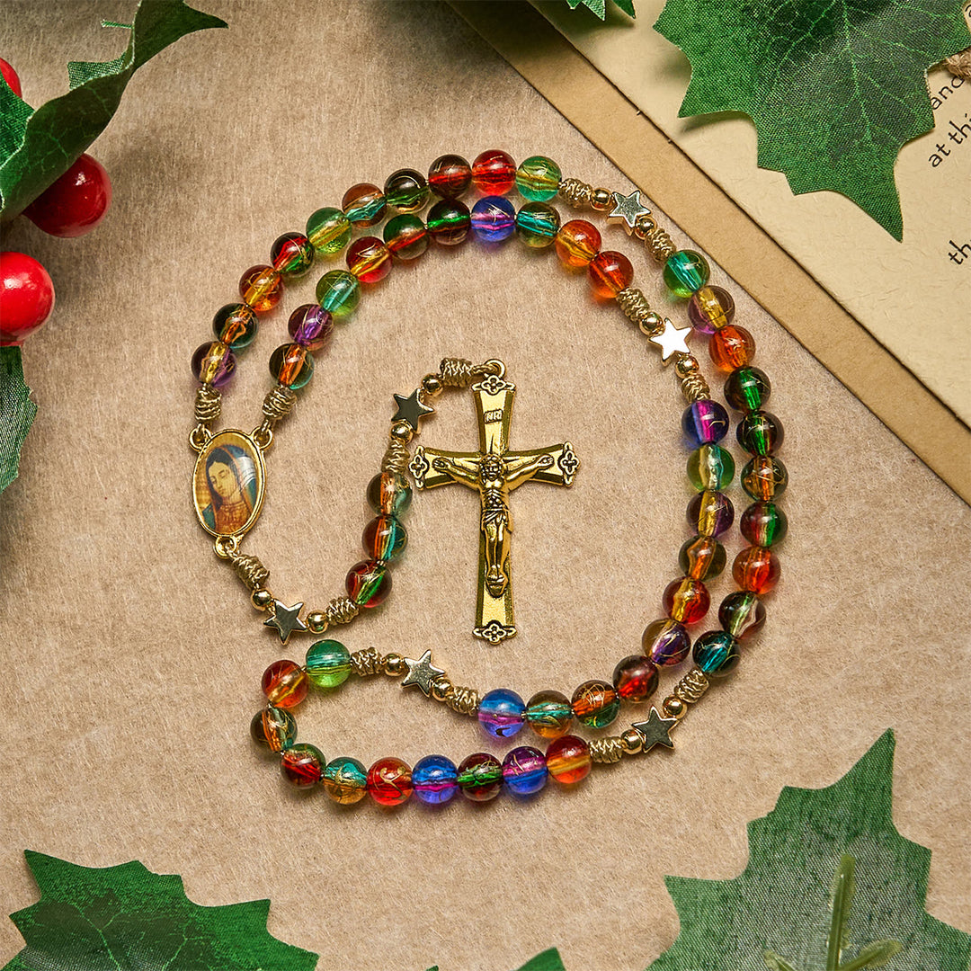 Festive Joy Colorful Clear Beads and Star Accents Christmas Rosary: Follow the Holy Light - Christmas Rosary - image 0
