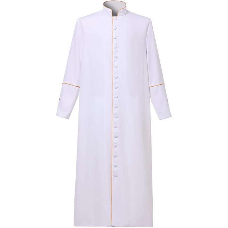 Christianartworkshop Medieval Style Black Clergy Robe Cassock in Assorted Colors & Cross Detailing - White with Gold Stripe - 3XL - image 7