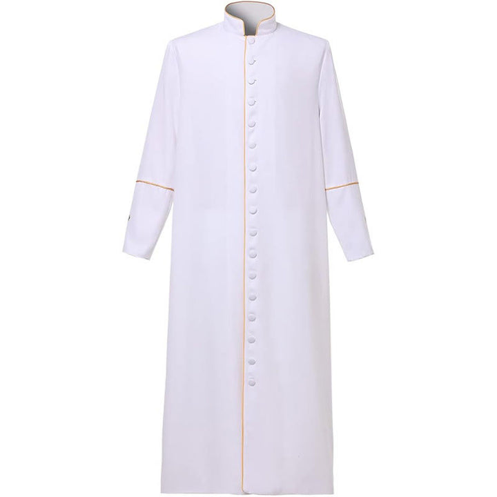 Christianartworkshop Medieval Style Black Clergy Robe Cassock in Assorted Colors & Cross Detailing - White with Gold Stripe - 3XL - image 7