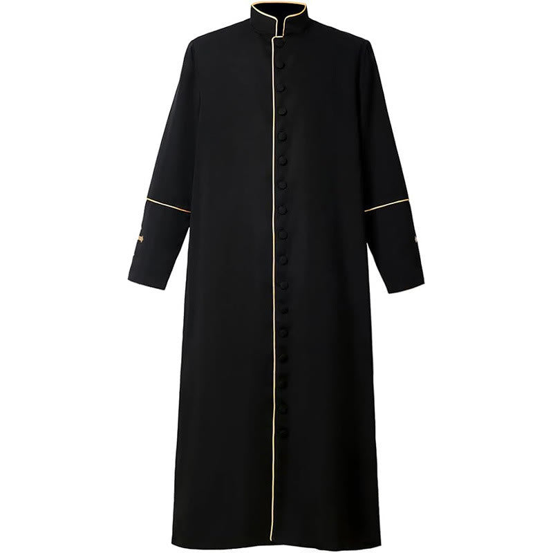 Christianartworkshop Medieval Style Black Clergy Robe Cassock in Assorted Colors & Cross Detailing - Black with Gold Stripe - 3XL - image 1