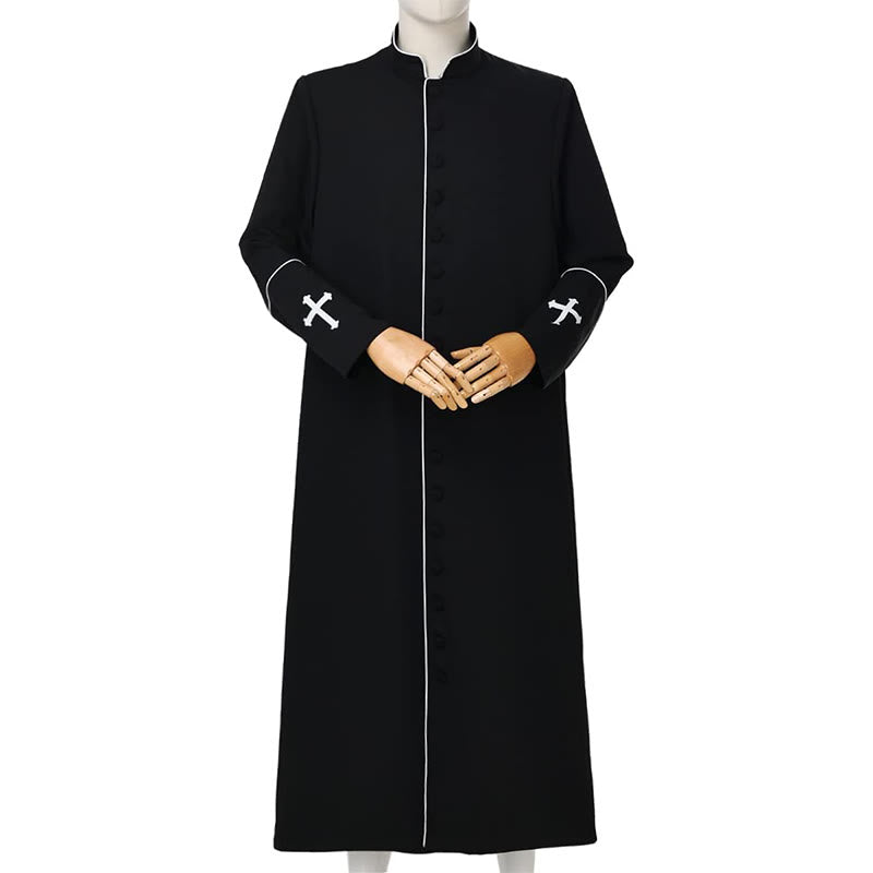 Christianartworkshop Medieval Style Black Clergy Robe Cassock in Assorted Colors & Cross Detailing - Black with White Stripe - 3XL - image 2