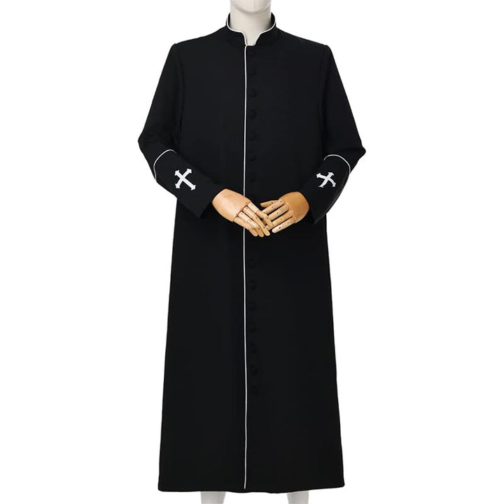 Christianartworkshop Medieval Style Black Clergy Robe Cassock in Assorted Colors & Cross Detailing - Black with White Stripe - 3XL - image 2