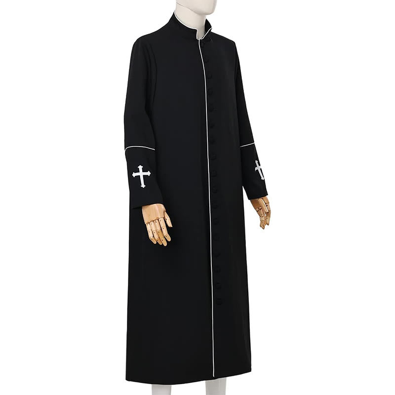 Christianartworkshop Medieval Style Black Clergy Robe Cassock in Assorted Colors & Cross Detailing - image 3