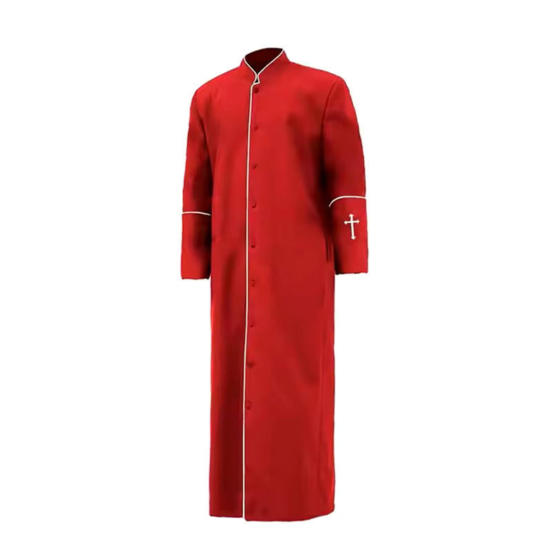 Christianartworkshop Medieval Style Black Clergy Robe Cassock in Assorted Colors & Cross Detailing - Red - 3XL - image 8