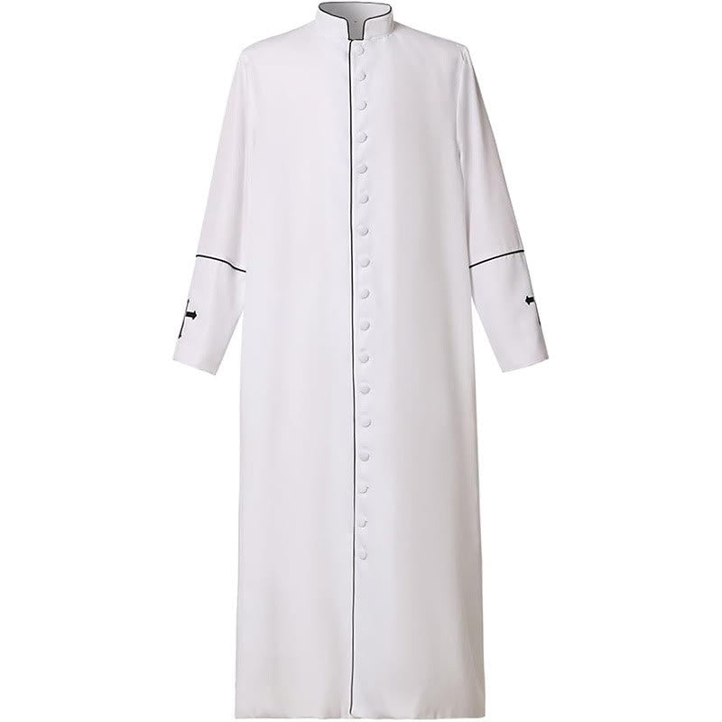 Christianartworkshop Medieval Style Black Clergy Robe Cassock in Assorted Colors & Cross Detailing - White with Black Stripe - 3XL - image 6