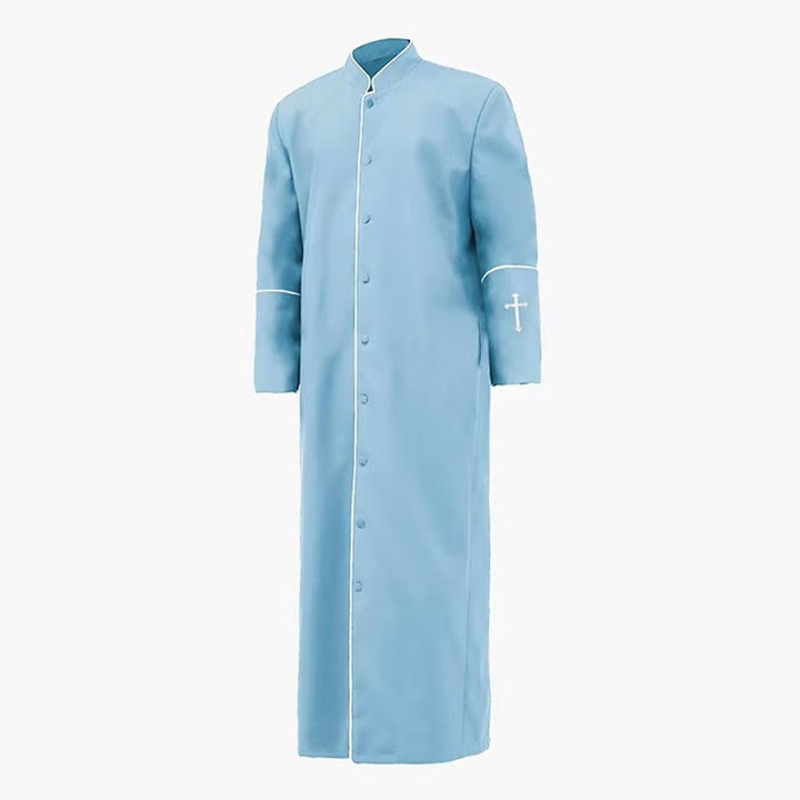 Christianartworkshop Medieval Style Black Clergy Robe Cassock in Assorted Colors & Cross Detailing - Sky Blue - 3XL - image 13