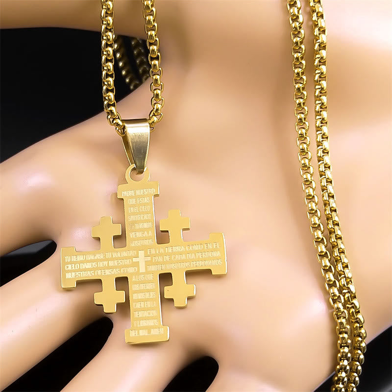 Modern Style Two-color Lord's Prayer Jerusalem Cross Necklace: Faith For Every Moment - image 1