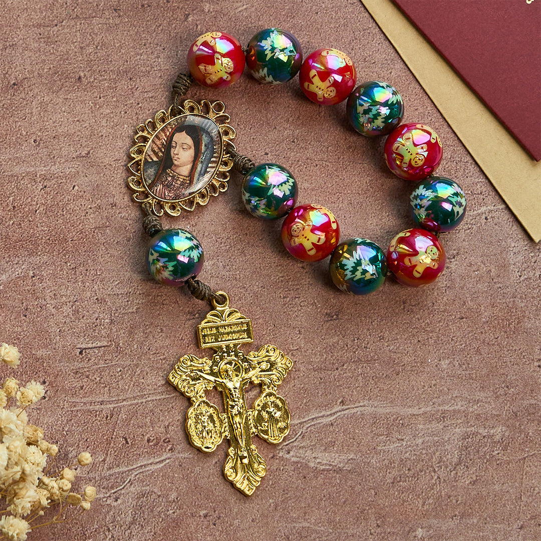 Christianartworkshop Christmas Devotion Red Green Holiday Beads Pocket Rosary - image 2