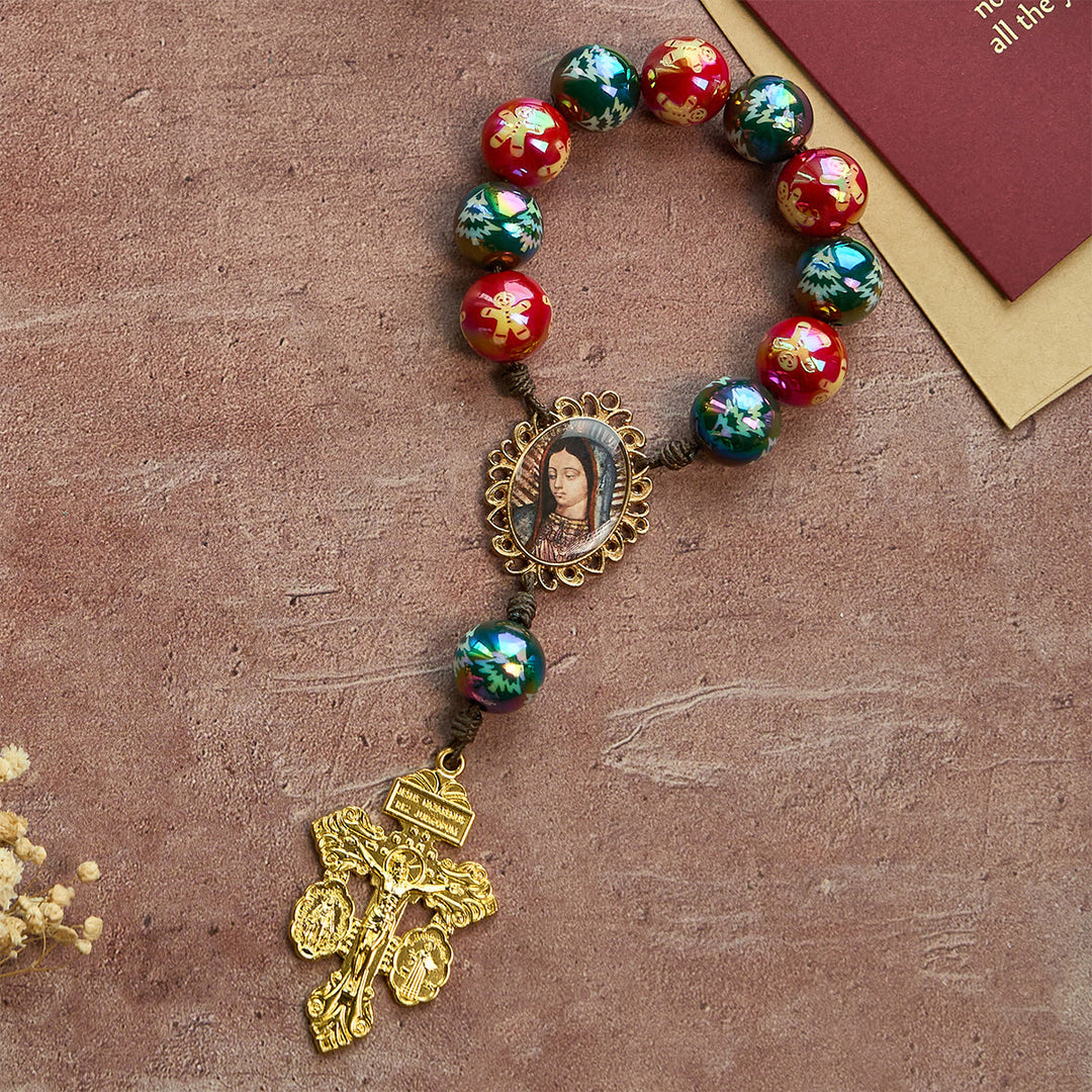Christianartworkshop Christmas Devotion Red Green Holiday Beads Pocket Rosary - image 3