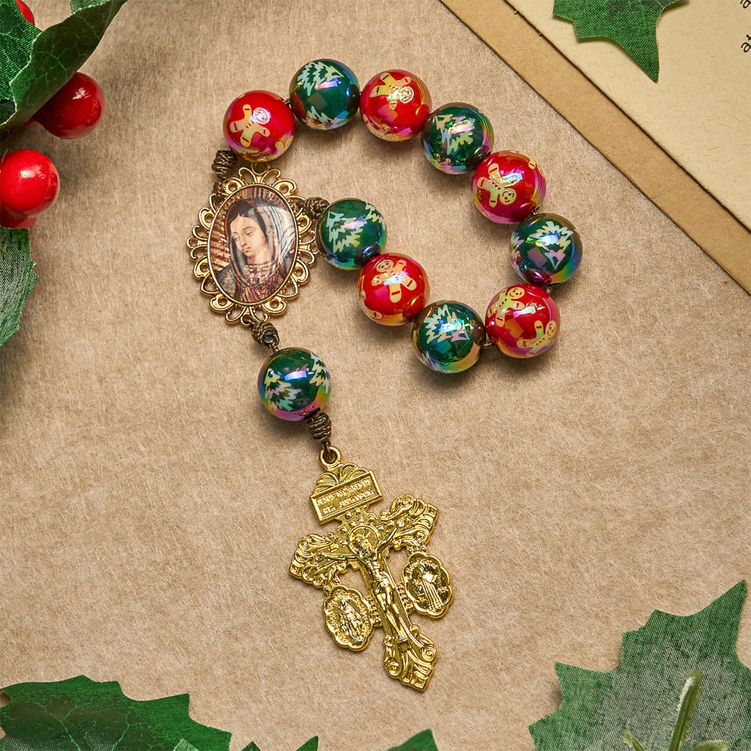 Christianartworkshop Christmas Devotion Red Green Holiday Beads Pocket Rosary - Christmas Pocket Rosary - image 0