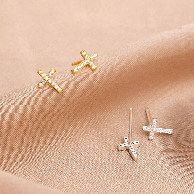 Christianartworkshop Minimal Quiet Shine S925 Faith Cross Earrings in Dual Color - Silver - image 0
