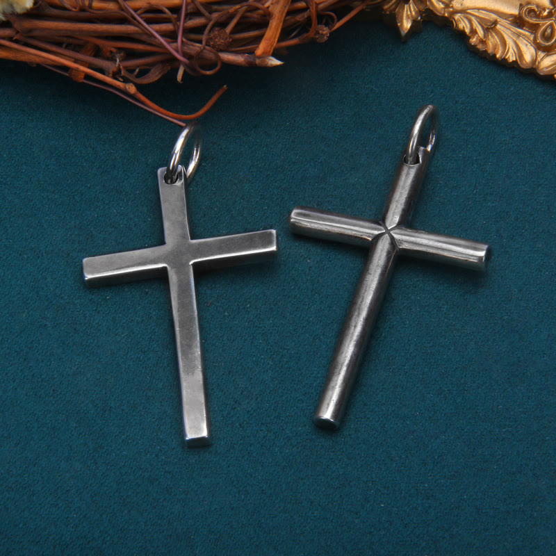 Christianartworkshop Bold Minimal Sterling Silver Cross Necklace in Square and Round Bar - image 0
