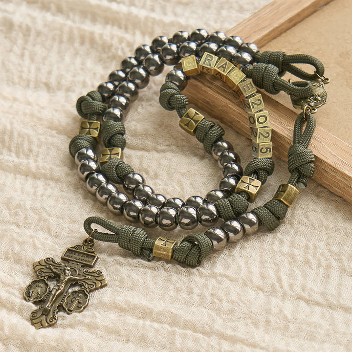 Christianartworkshop Military - Style Paracord Custom Rosary: Silver-Toned Beads & Brass JESUS - image 7