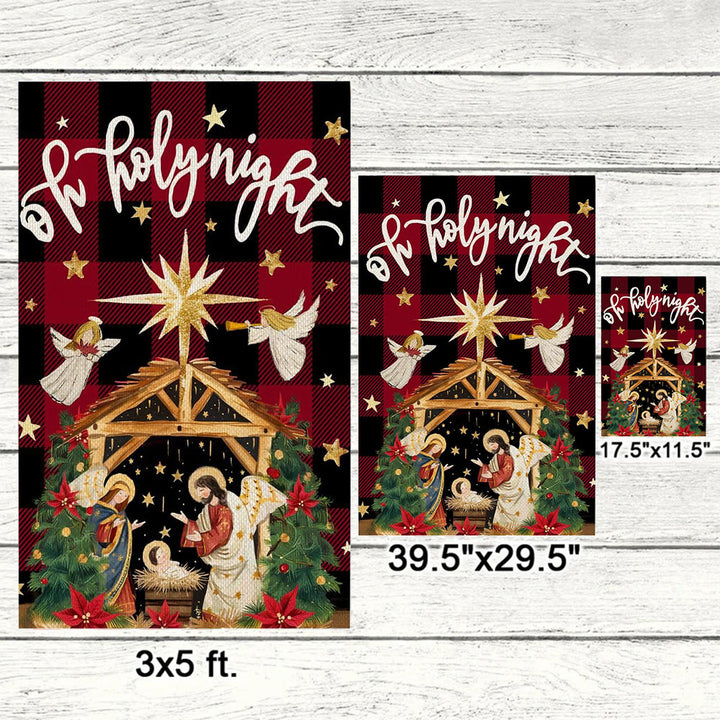 Christianartworkshop Traditional O Holy Night Buffalo Plaid Nativity Garden Flag with Angels - image 5