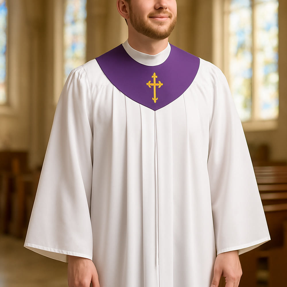 Christianartworkshop Divine Clergy Robe for Religious Services - Cross Accent Yoke - Purple - 3XL - image 16