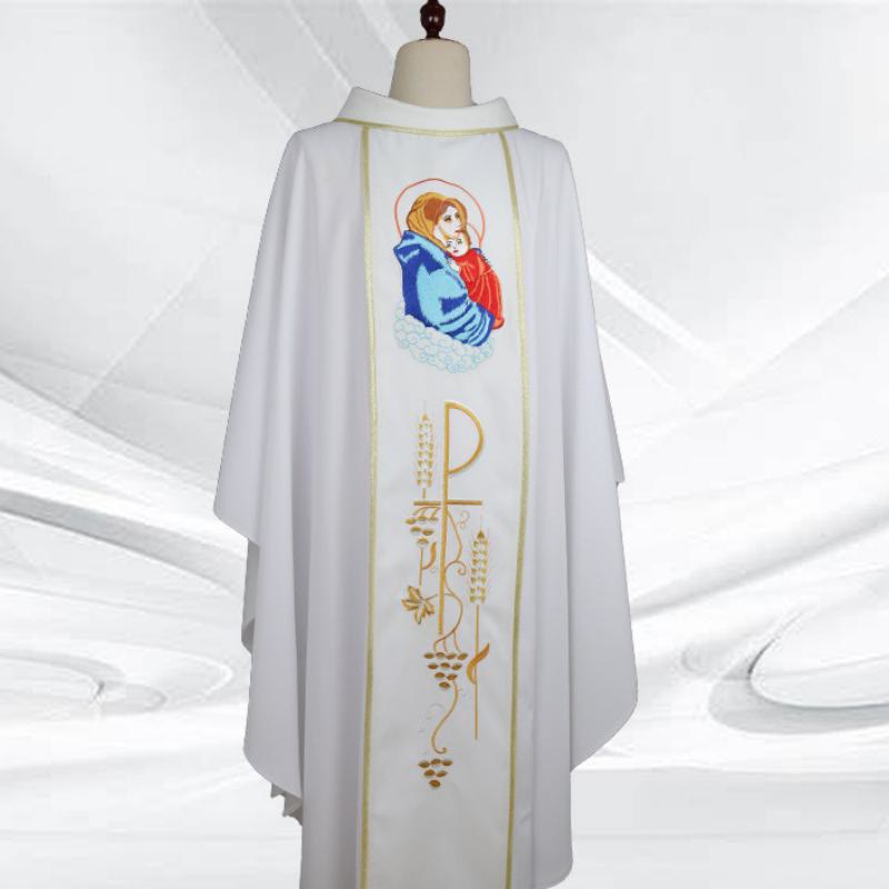 Christianartworkshop Assorted Colors Chasuble Featuring Religious Figures & Symbols - White - One Size FIts Most - image 0