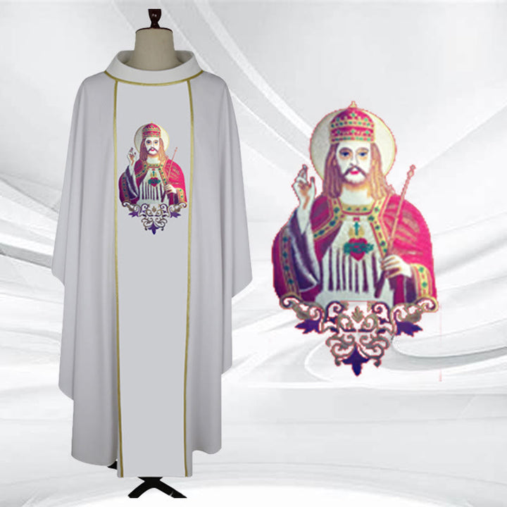 Christianartworkshop Gold - Trimmed Chasuble in Multiple Colors with Catholicism Figure - White - One Size FIts Most - image 4