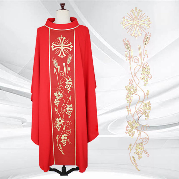 Christianartworkshop Multi - Colored Chasuble With Cross, Chalice & Wheat - Grape Motifs - Red - One Size FIts Most - image 1