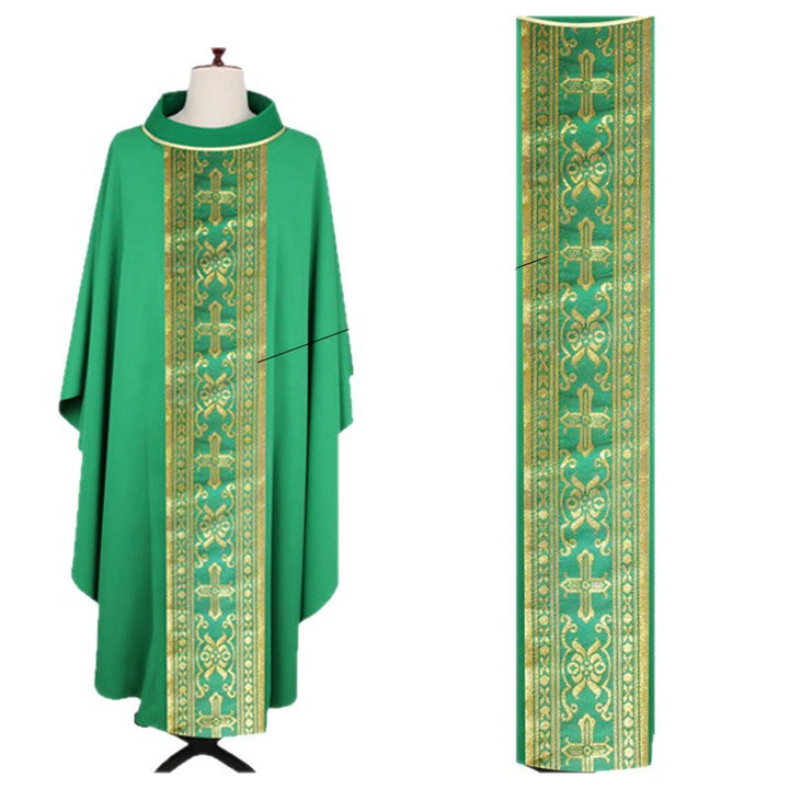 Christianartworkshop Assorted - Color Chasuble Set with Golden Cross & Ornate Bands - Green - One Size FIts Most - image 2