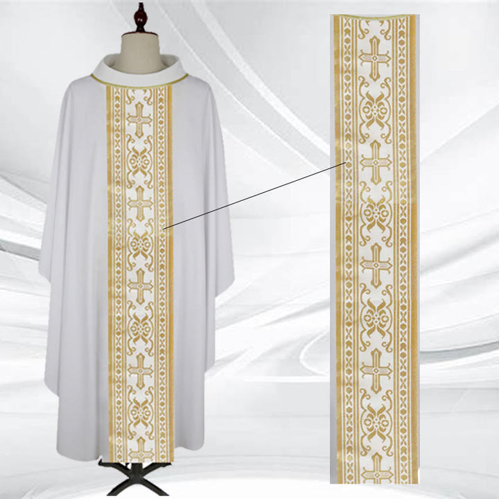 Christianartworkshop Assorted - Color Chasuble Set with Golden Cross & Ornate Bands - White - One Size FIts Most - image 3
