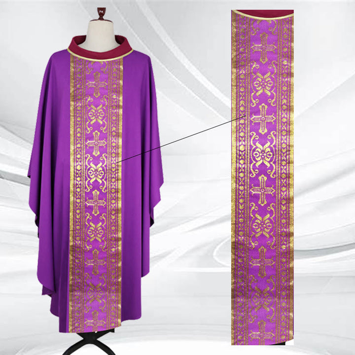 Christianartworkshop Assorted - Color Chasuble Set with Golden Cross & Ornate Bands - Purple - One Size FIts Most - image 4