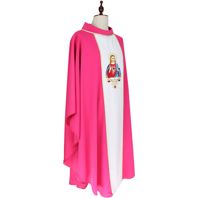 Christianartworkshop Vibrant Pink Chasuble with White Panel & Sacred Heart Motif - image 3