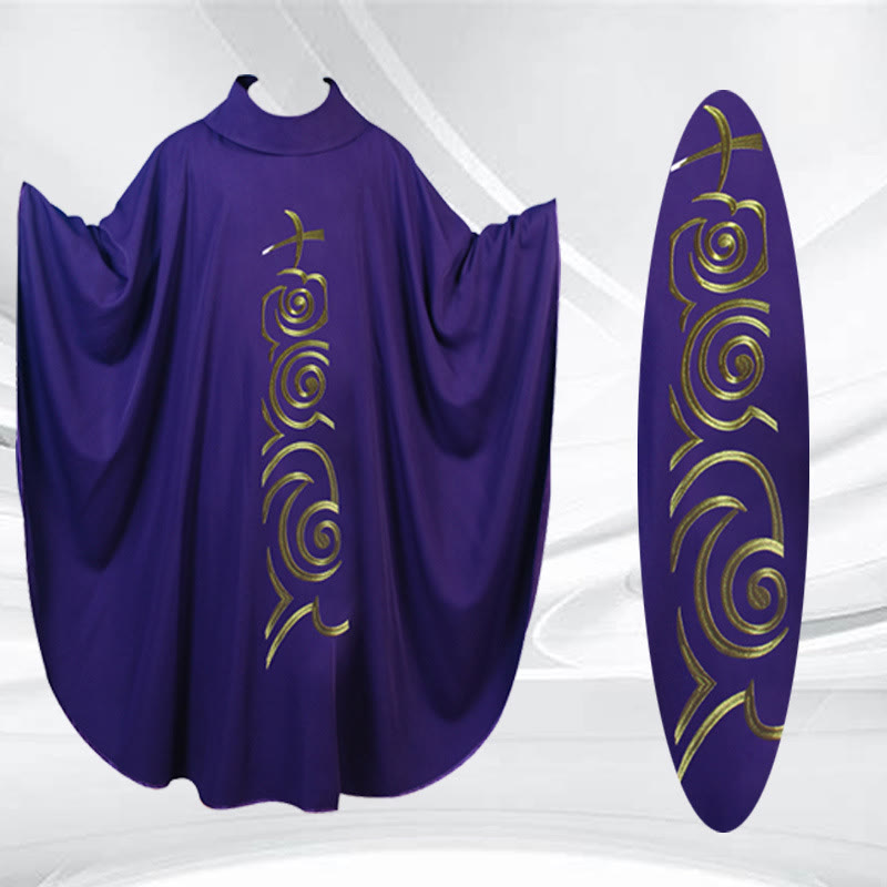 Christianartworkshop Elegant Multicolored Chasuble with Golden Lamb & Spiral Elements - Purple - One Size FIts Most - image 2