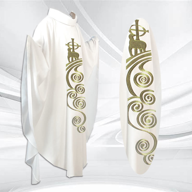 Christianartworkshop Elegant Multicolored Chasuble with Golden Lamb & Spiral Elements - White - One Size FIts Most - image 5