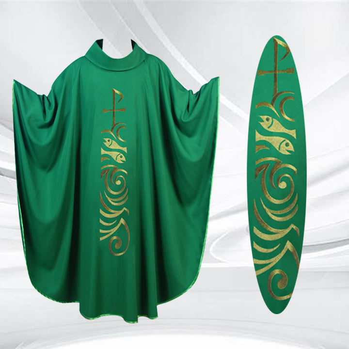 Christianartworkshop Elegant Multicolored Chasuble with Golden Lamb & Spiral Elements - Green - One Size FIts Most - image 4