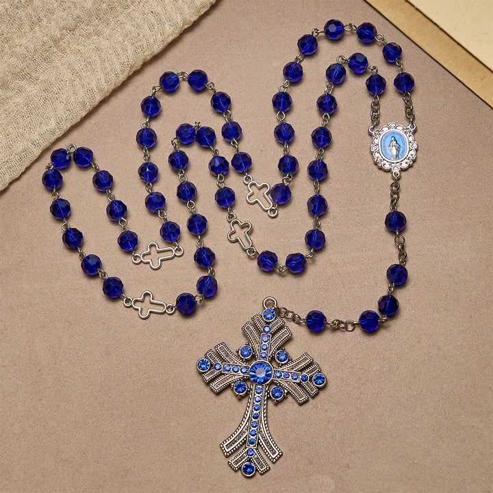 Christianartworkshop Miraculous Medal & Cross of 8 mm Polyhedron Blue Crystal Alloy Chain Rosary - image 4