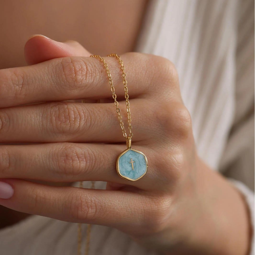 Christianartworkshop Geometric Cross Pendant Necklace in Pastel Hues - image 6