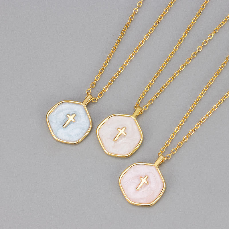 Christianartworkshop Geometric Cross Pendant Necklace in Pastel Hues - White - image 0