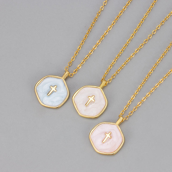 FREE Today: Geometric Cross Pendant Necklace in Pastel Hues - image 4