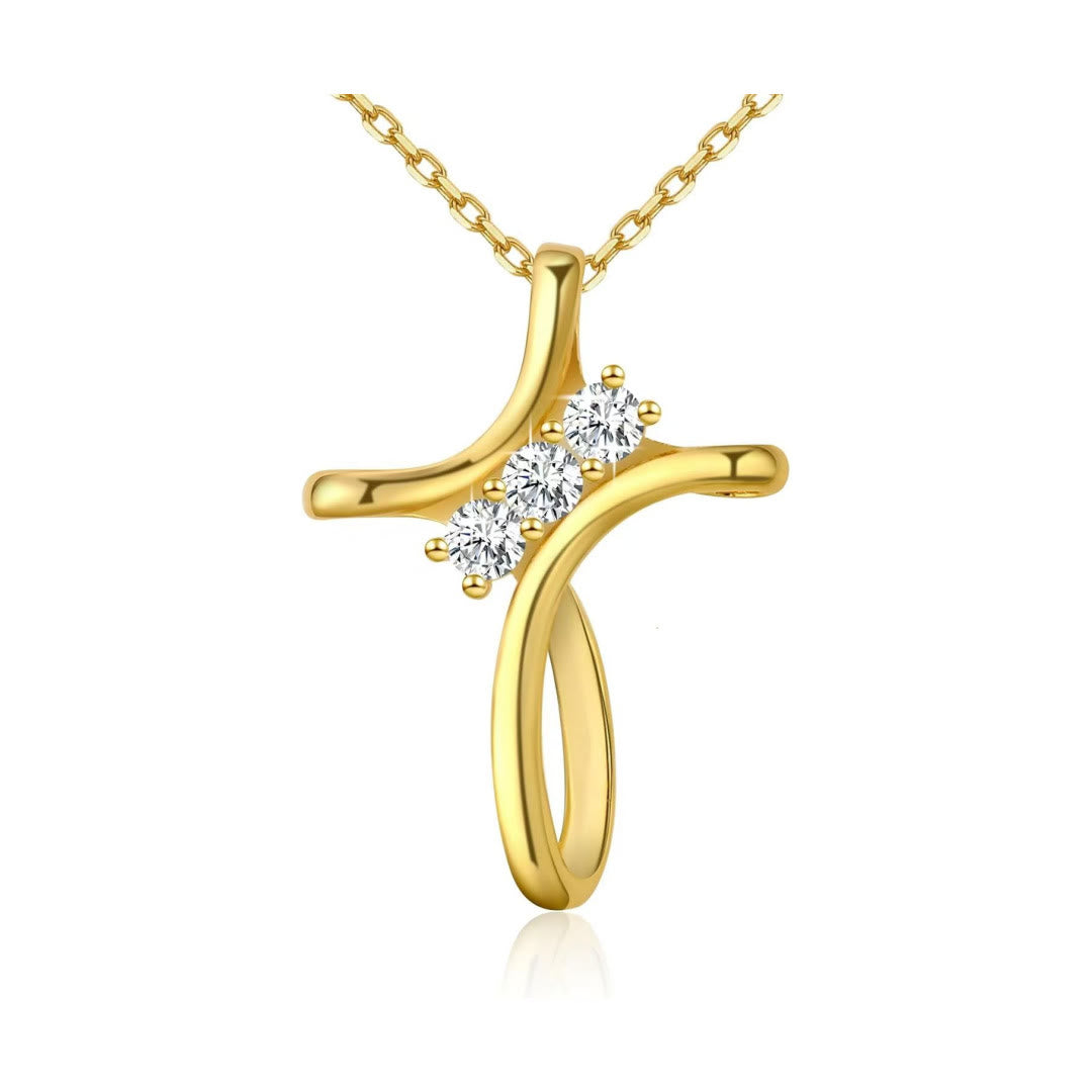 Christianartworkshop Three - Colored Delicate Curved Cross Necklace with Zircons Accents - image 3