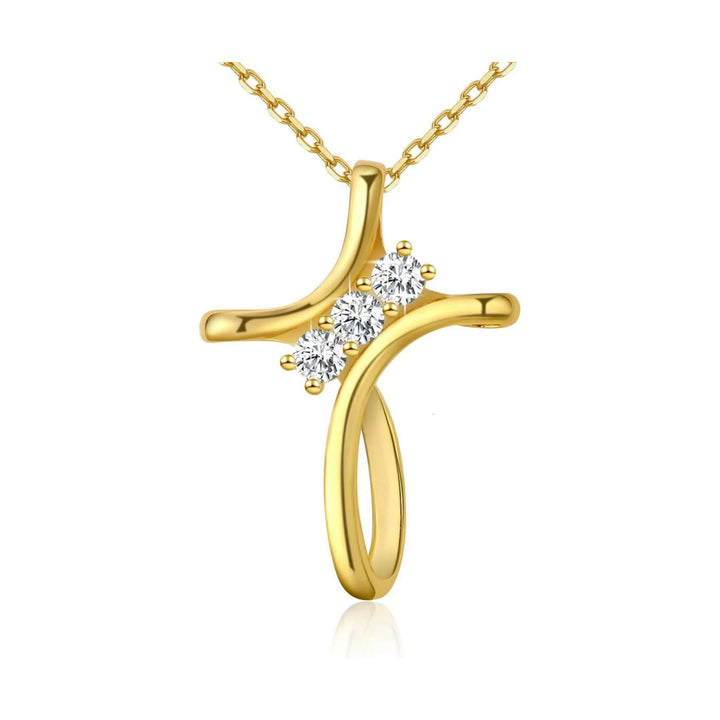 Christianartworkshop Three - Colored Delicate Curved Cross Necklace with Zircons Accents - image 3
