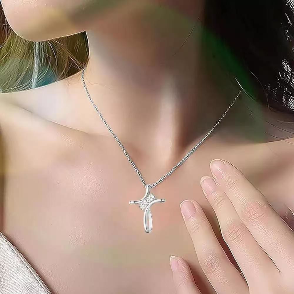 Christianartworkshop Three - Colored Delicate Curved Cross Necklace with Zircons Accents - image 1
