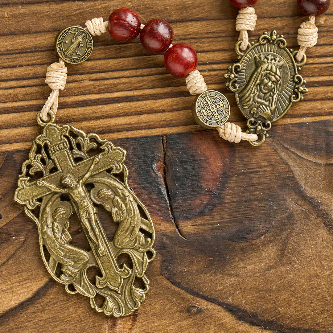 Traditional Earth-Red Beads Rosary with Antique Our Lady & St. Benedict: Guarded by Grace - image 6