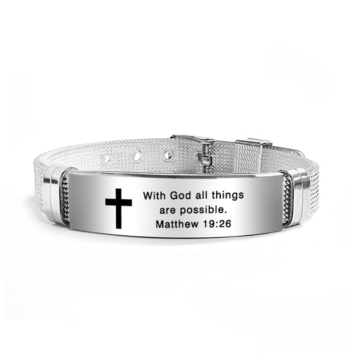 Christianartworkshop Multi - Styled Motivational Cross Bracelet with Bible Verses - Black PVC 19:26 - image 56