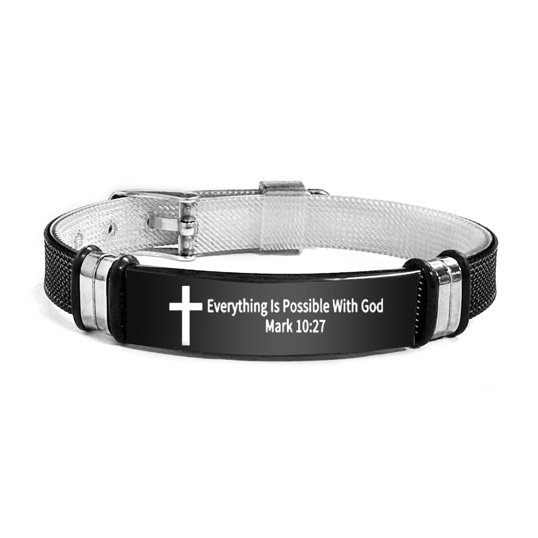 Christianartworkshop Multi - Styled Motivational Cross Bracelet with Bible Verses - Black&Silver PVC 10:27 - image 52