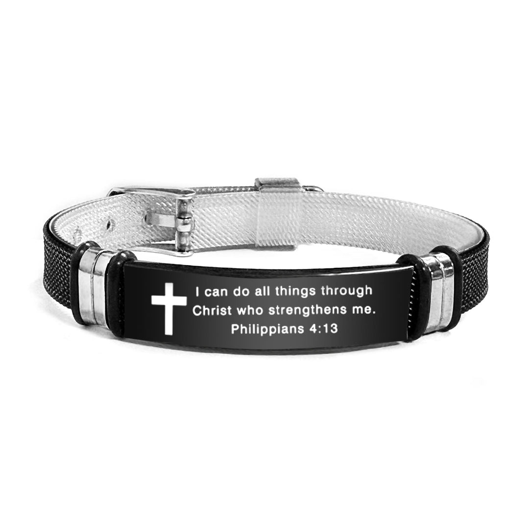 Christianartworkshop Multi - Styled Motivational Cross Bracelet with Bible Verses - Black&Silver PVC 4:13 - image 45